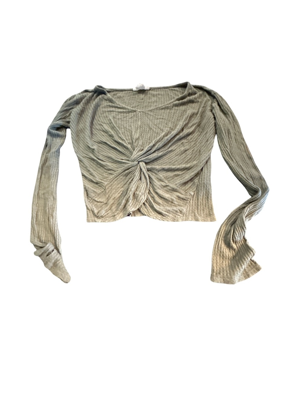 Sadie & Sage Sage Green Front Twist Ribbed Crop Top Small Made in USA Soft Girl